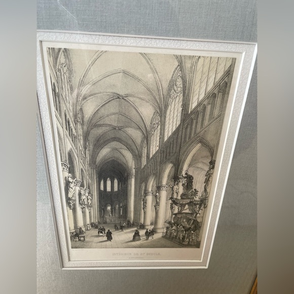 Antique Lithograph 'Interieur De St Gudule' - Picture 3 of 12